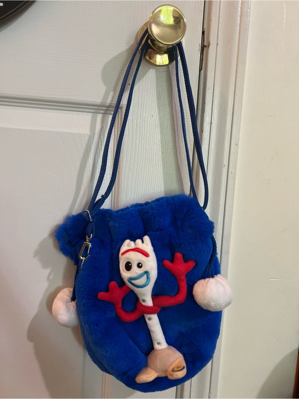 Disney Parks Pixar Toy Story 4 Forky Plush Fuzzy Crossbody Bag Cinch
Sack Purse
